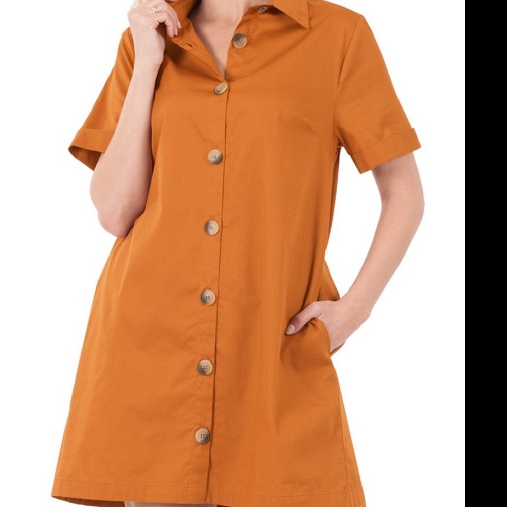 ZENANA OUTFITTERS BUTTON FRONT SHIRT DRESS
